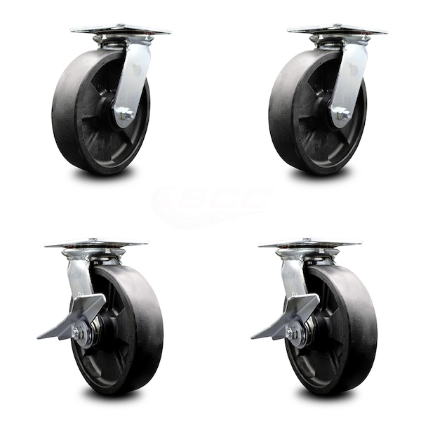 8 Inch Glass Filled Nylon Swivel Caster Set with Ball Bearings 2 Brakes SCC
